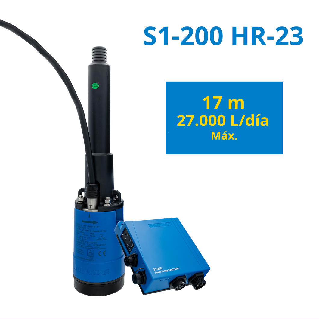 Sistema de bombeo solar S1-200 HR-23 // - Caudal máx. 27.000 litros/día - Altura máx. 17 metros